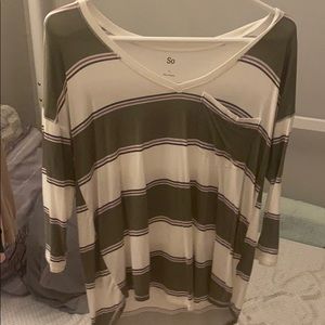 small SO green and white with red and blue stripe